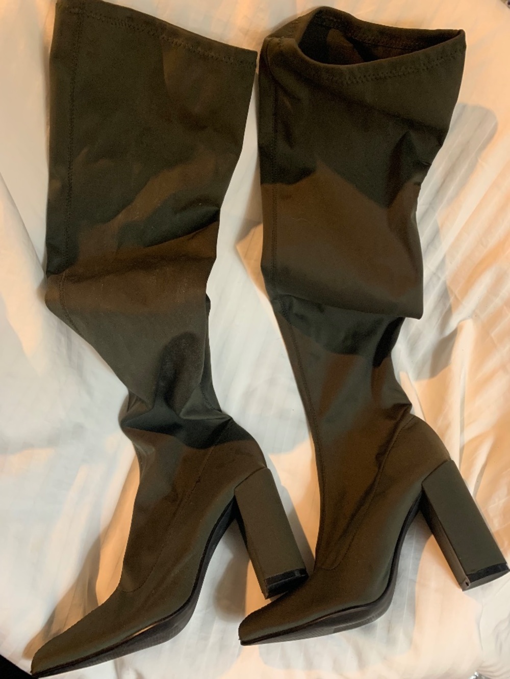 Olive Green Thigh High Stretch Boot